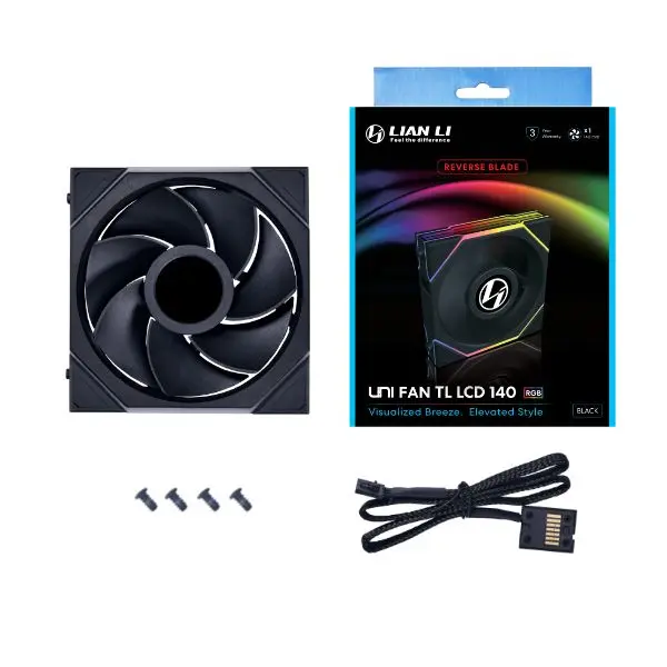 LIAN LI UNI FAN TL-LCD 28MM LCD 140MM ARGB PWM FAN 1PCS - BLACK
