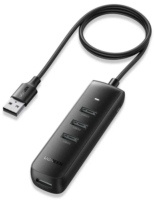 UGREEN USB 3.0 4‑PORT HUB WITH AND USB POWER CABLE 1M - BLACK