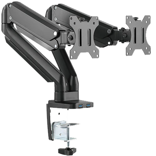 TWISTED MINDS PREMIUM DUAL MONITOR ALUMINUM GAS SPRING POLE MOUNTED MONITOR ARM STAND AND MOUNT - MATTE BLACK