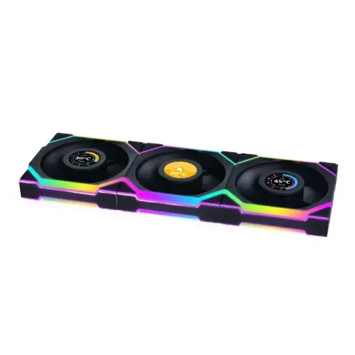 LIAN LI UNI FAN SL-LCD WIRELESS 28MM LCD WITH CONTROLLER 120MM ARGB FAN 3PCS - BLACK