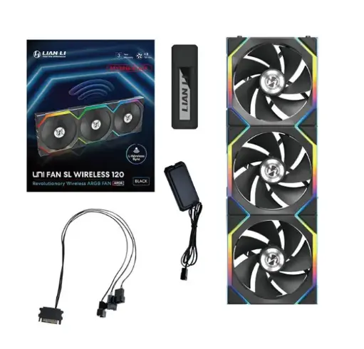 LIAN LI UNI FAN SL WIRELESS 120MM REVERSE BLADE ARGB FAN 3PCS - BLACK