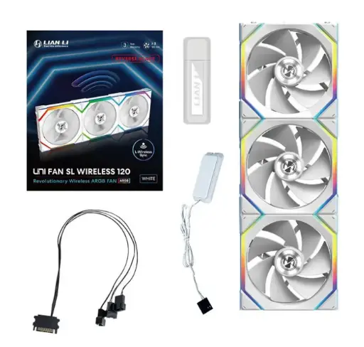 LIAN LI UNI FAN SL WIRELESS 120MM REVERSE BLADE ARGB FAN 3PCS - WHITE