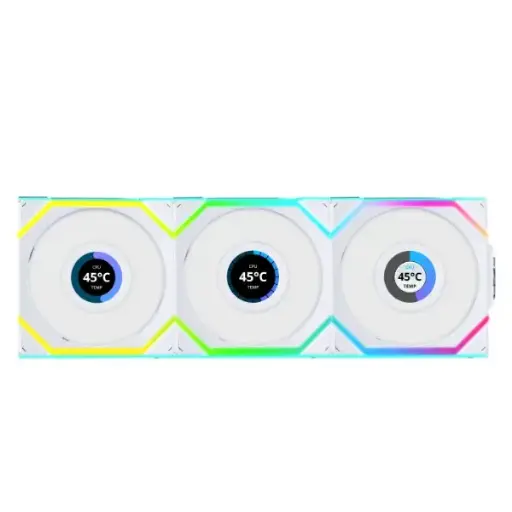 LIAN LI UNI FAN SL-LCD WIRELESS 28MM LCD 120MM REVERSE BLADE FAN 3PCS - WHITE